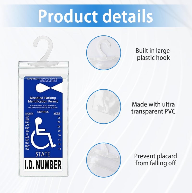 Dickno Handicap Placard Holder, 11.6"" x 5"" Ultra Transparent Disabled Parking Permit Placard Protector with Plastic Large Hanger, Automotive Disabled Placard Protective Cover - Image 3